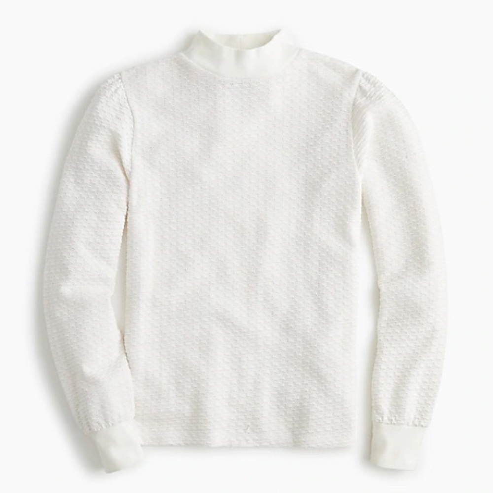 J. Crew Pointelle Mockneck Puffed-Sleeve T-Shirt